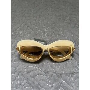 Fashion Cat Eye Punk Beige & Gold Luxury Sunglasses NWT Glam Chic Unisex  Y2K